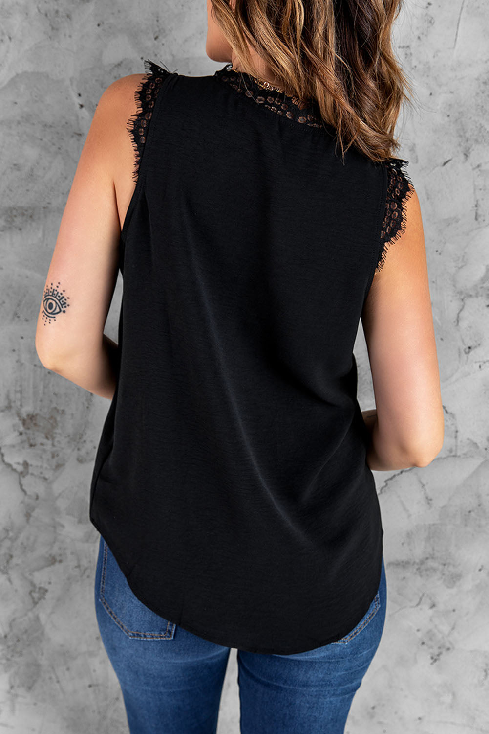 Eyelash Lace V-Neck Tank Top Print on any thing USA/STOD clothes