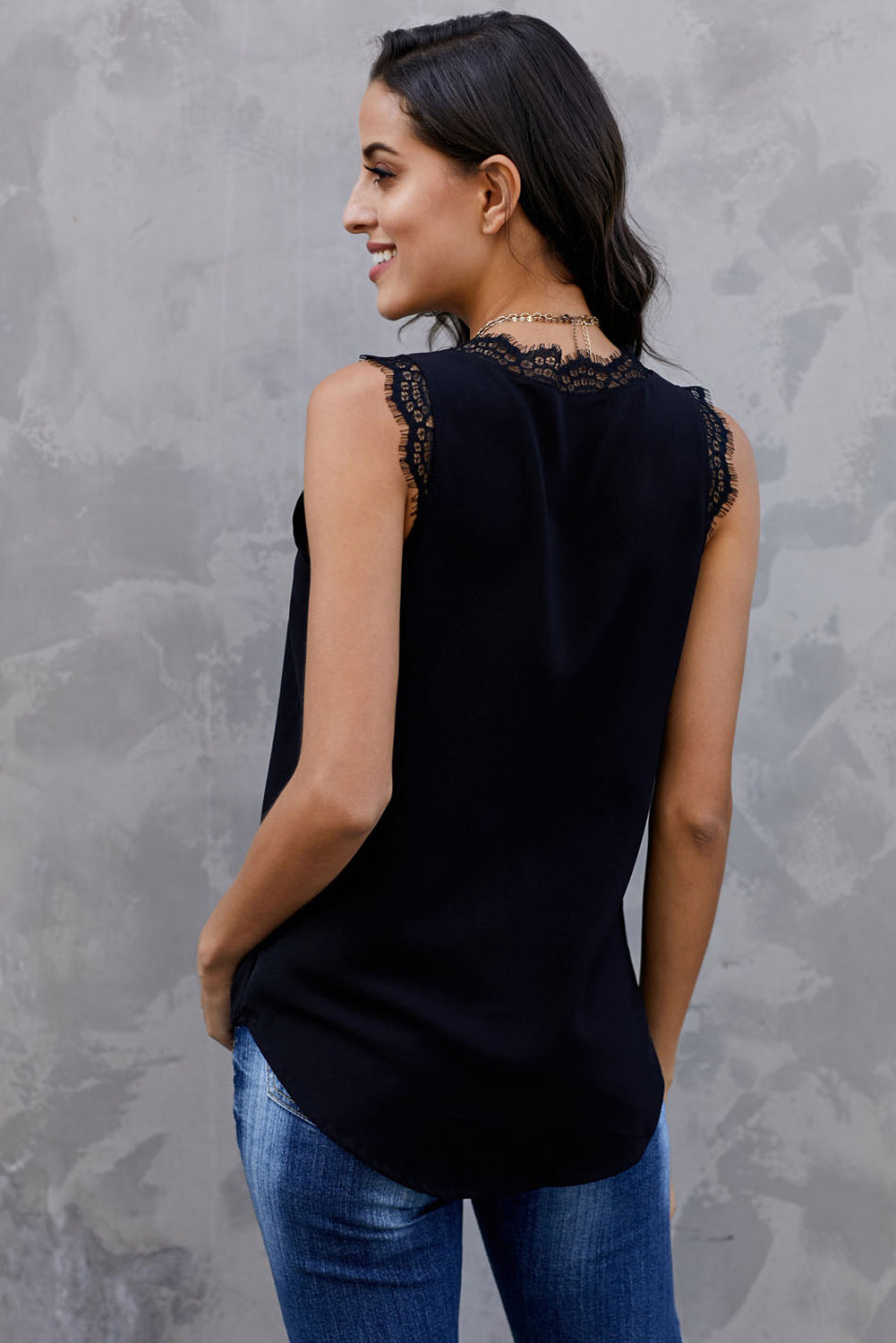 Eyelash Lace V-Neck Tank Top Print on any thing USA/STOD clothes