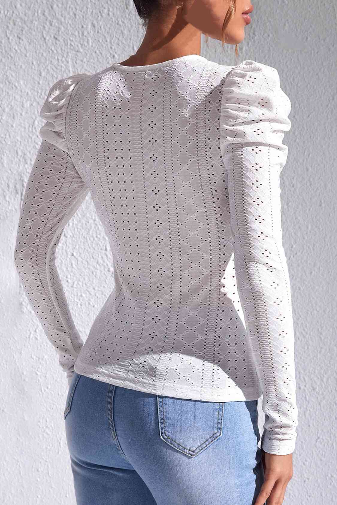 Eyelet Round Neck Top Print on any thing USA/STOD clothes