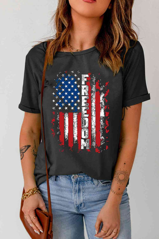FREEDOM US Flag Graphic Round Neck Tee Print on any thing USA/STOD clothes