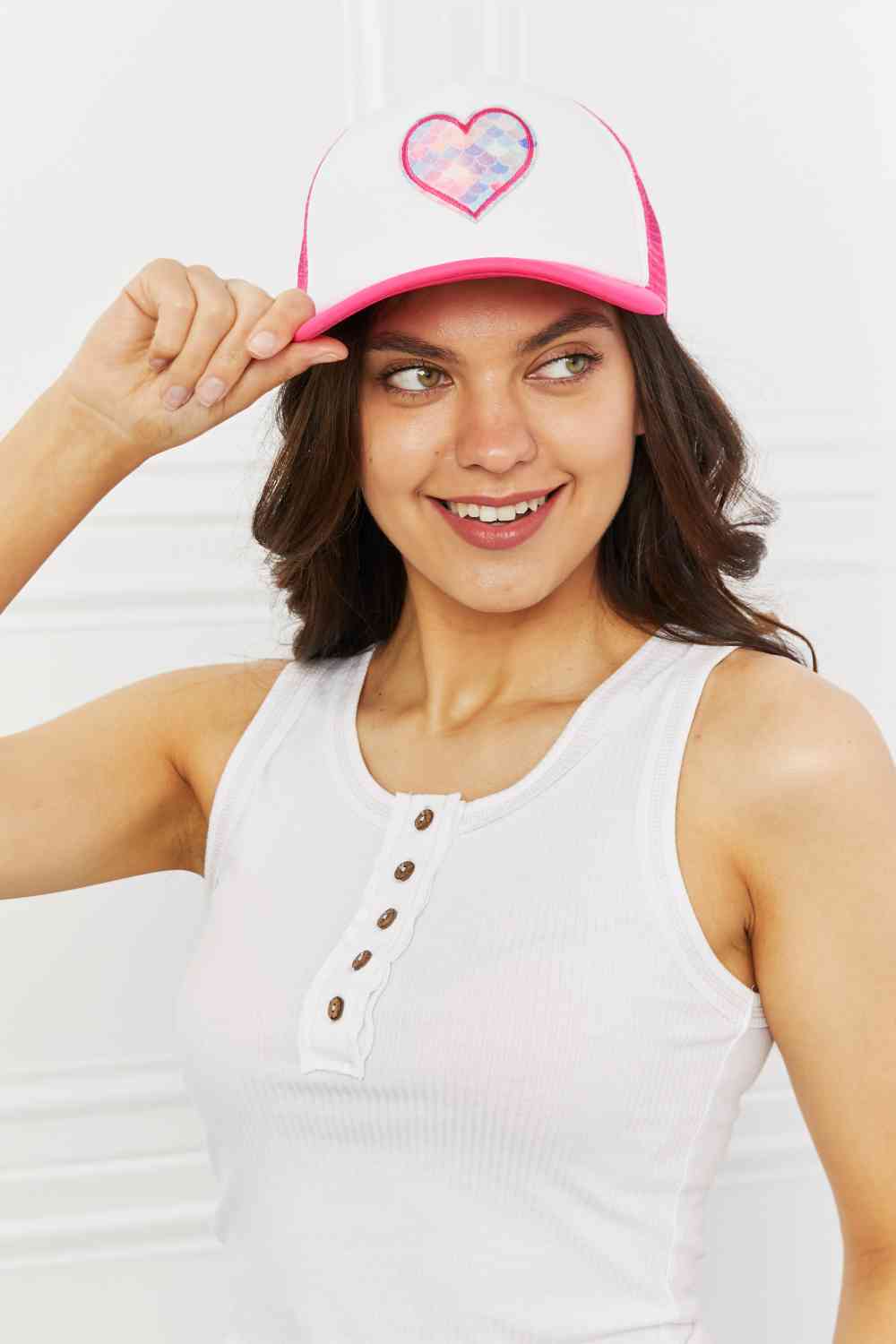 Fame Falling For You Trucker Hat in Pink Print on any thing USA/STOD clothes