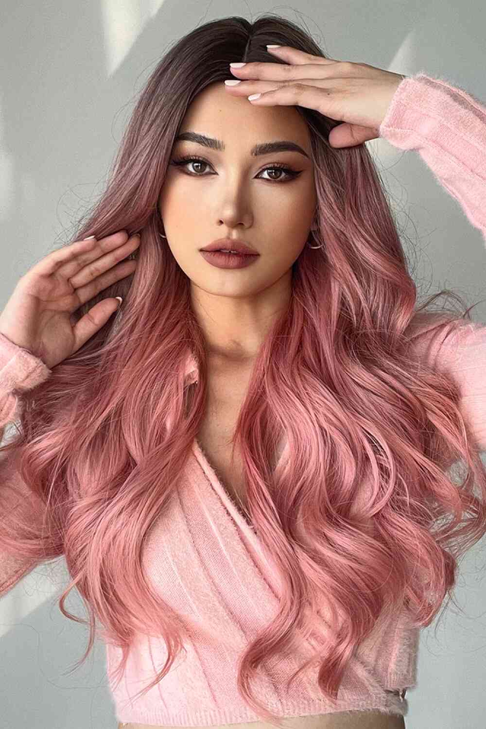 Fashion Wave Synthetic Long Wigs in Pink 26'' Print on any thing USA/STOD clothes