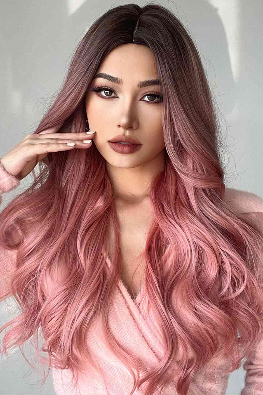 Fashion Wave Synthetic Long Wigs in Pink 26'' Print on any thing USA/STOD clothes