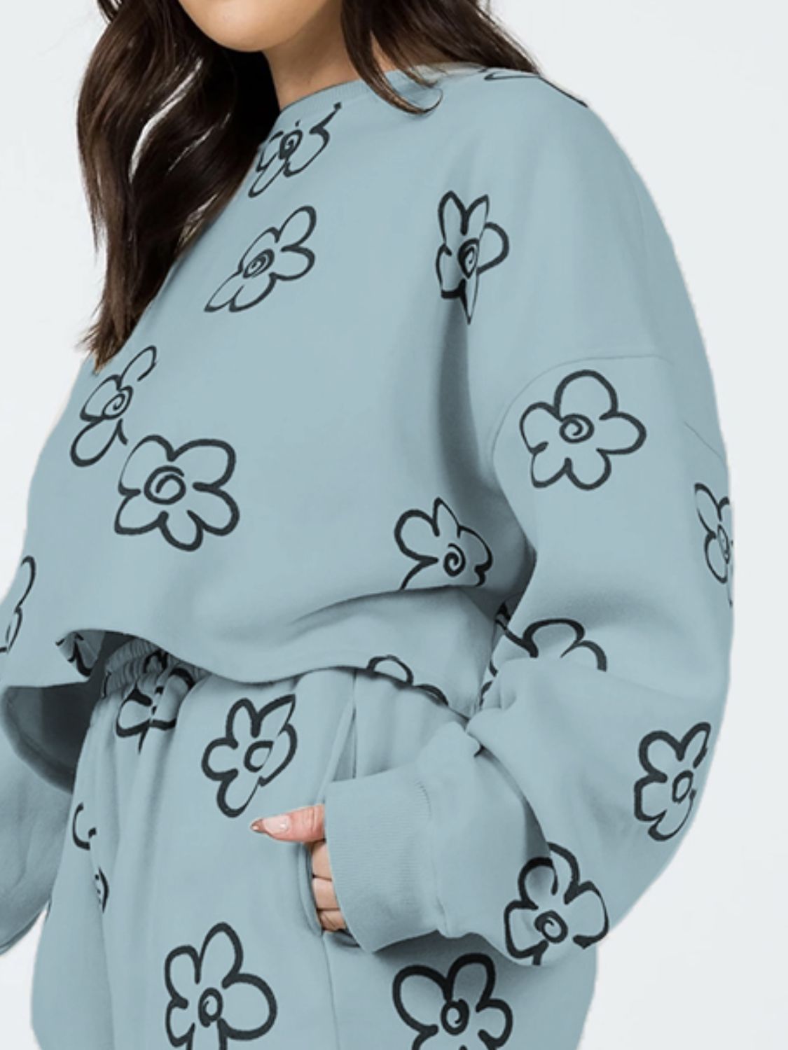 Floral Dropped Shoulder Sweatshirt and Shorts Set Print on any thing USA/STOD clothes