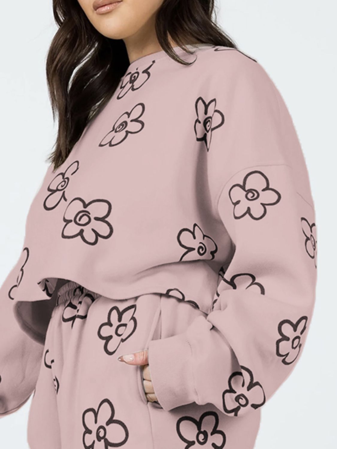 Floral Dropped Shoulder Sweatshirt and Shorts Set Print on any thing USA/STOD clothes