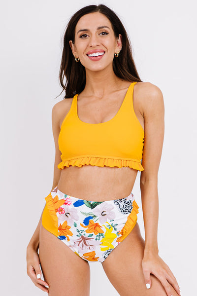 Floral Frill Trim Two-Piece Swim Set Print on any thing USA/STOD clothes