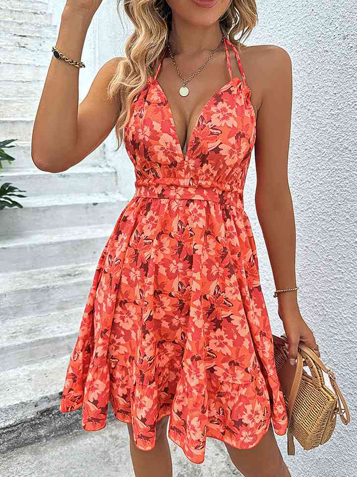 Floral Halter Neck Backless Dress Print on any thing USA/STOD clothes