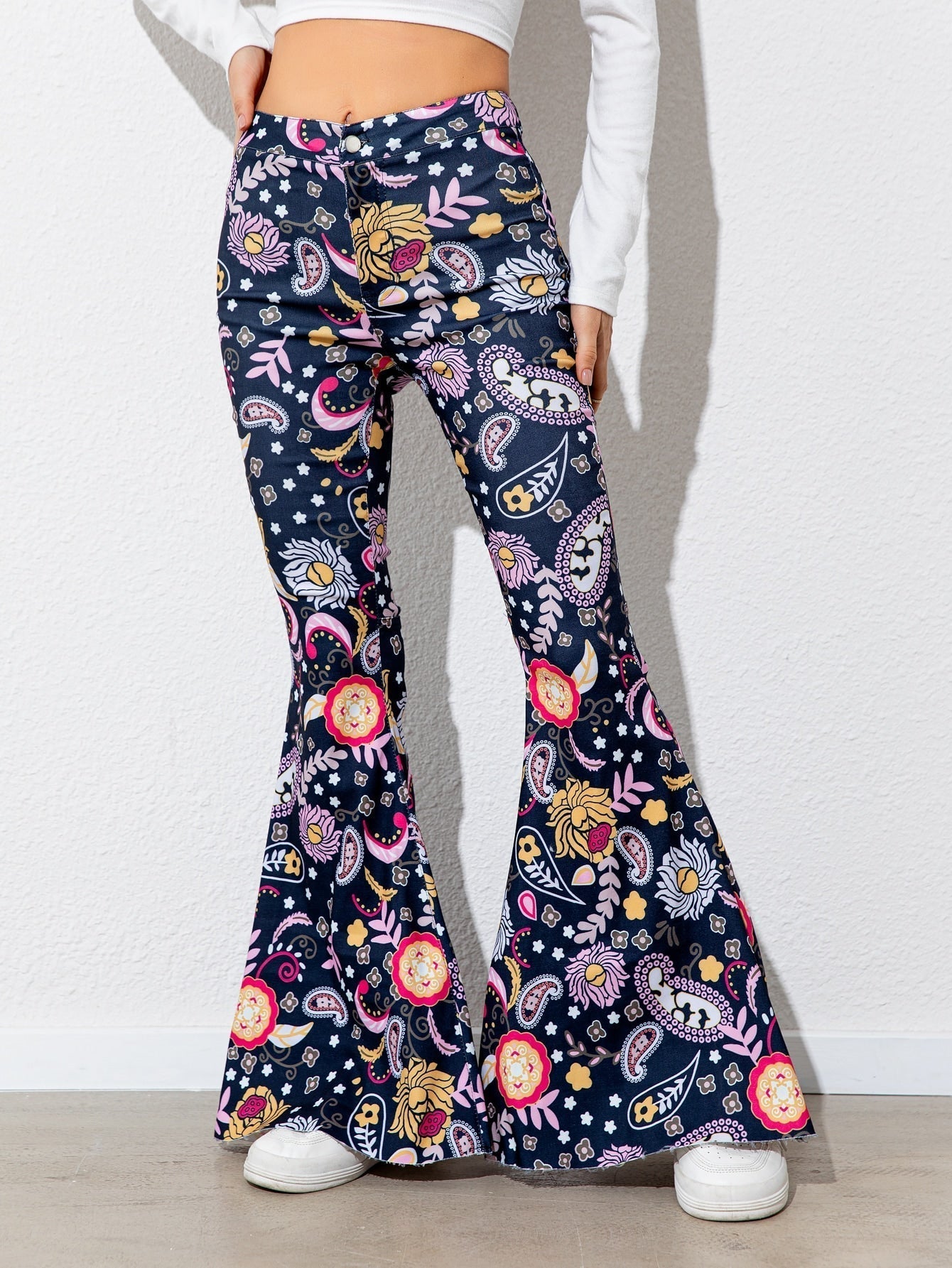 Floral High Waist Flare Leg Pants Print on any thing USA/STOD clothes