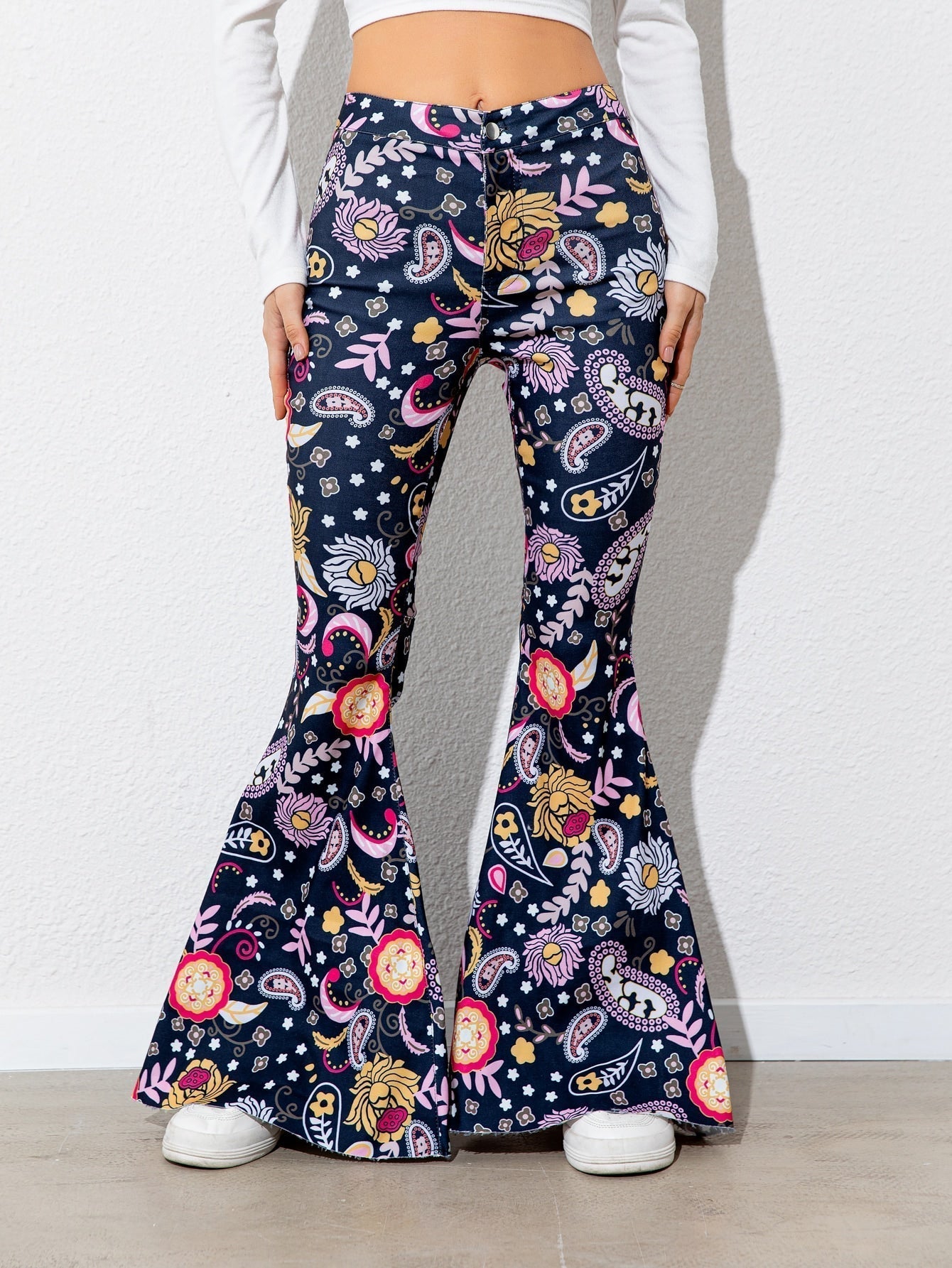 Floral High Waist Flare Leg Pants Print on any thing USA/STOD clothes
