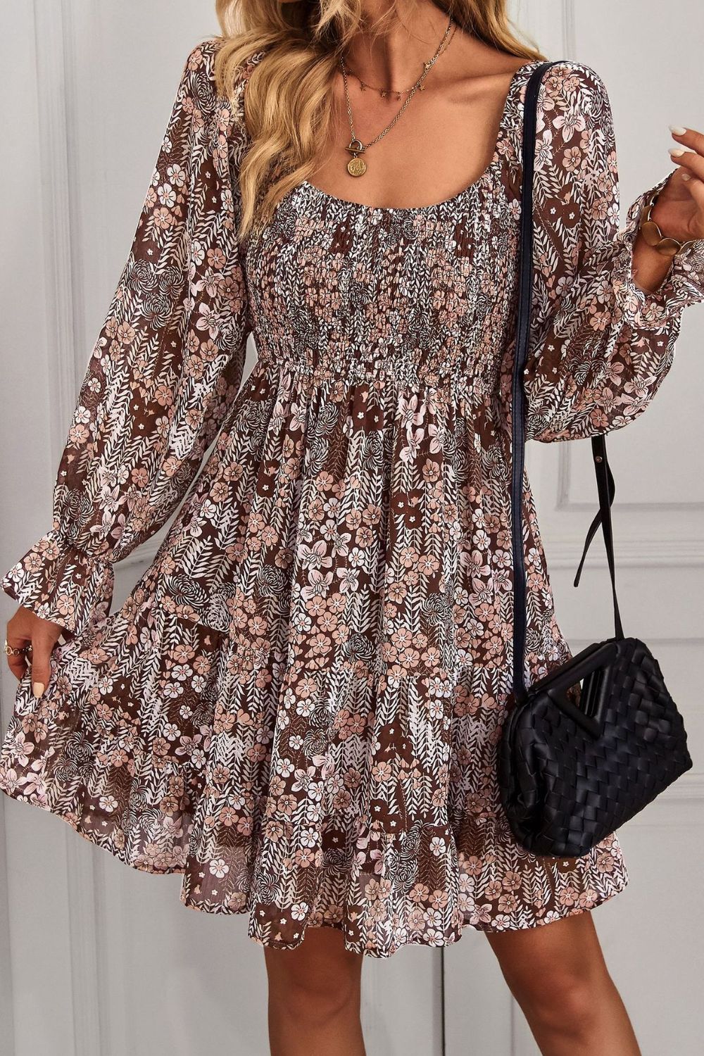 Floral Long Flounce Sleeve Square Neck Dress Print on any thing USA/STOD clothes