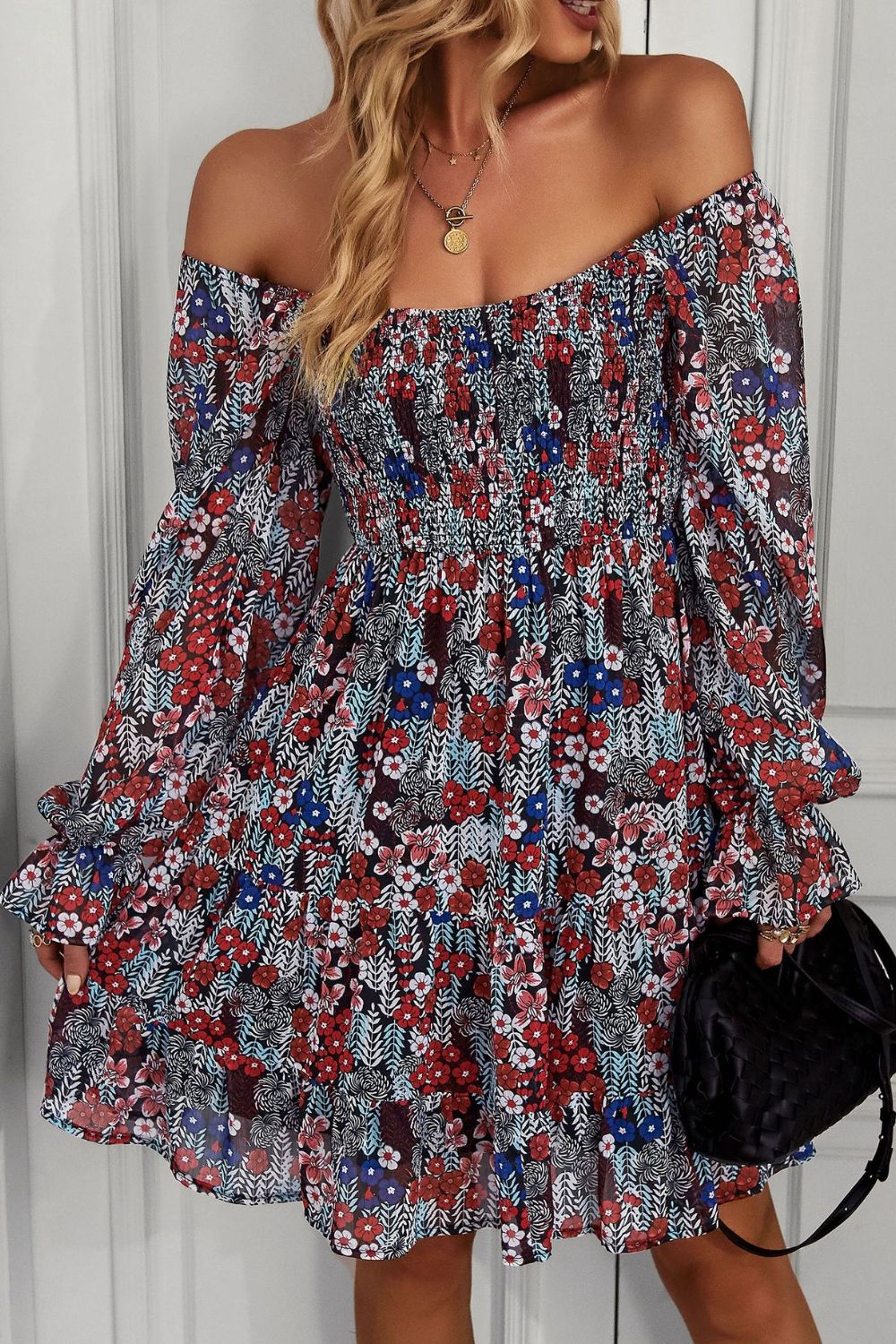 Floral Long Flounce Sleeve Square Neck Dress Print on any thing USA/STOD clothes