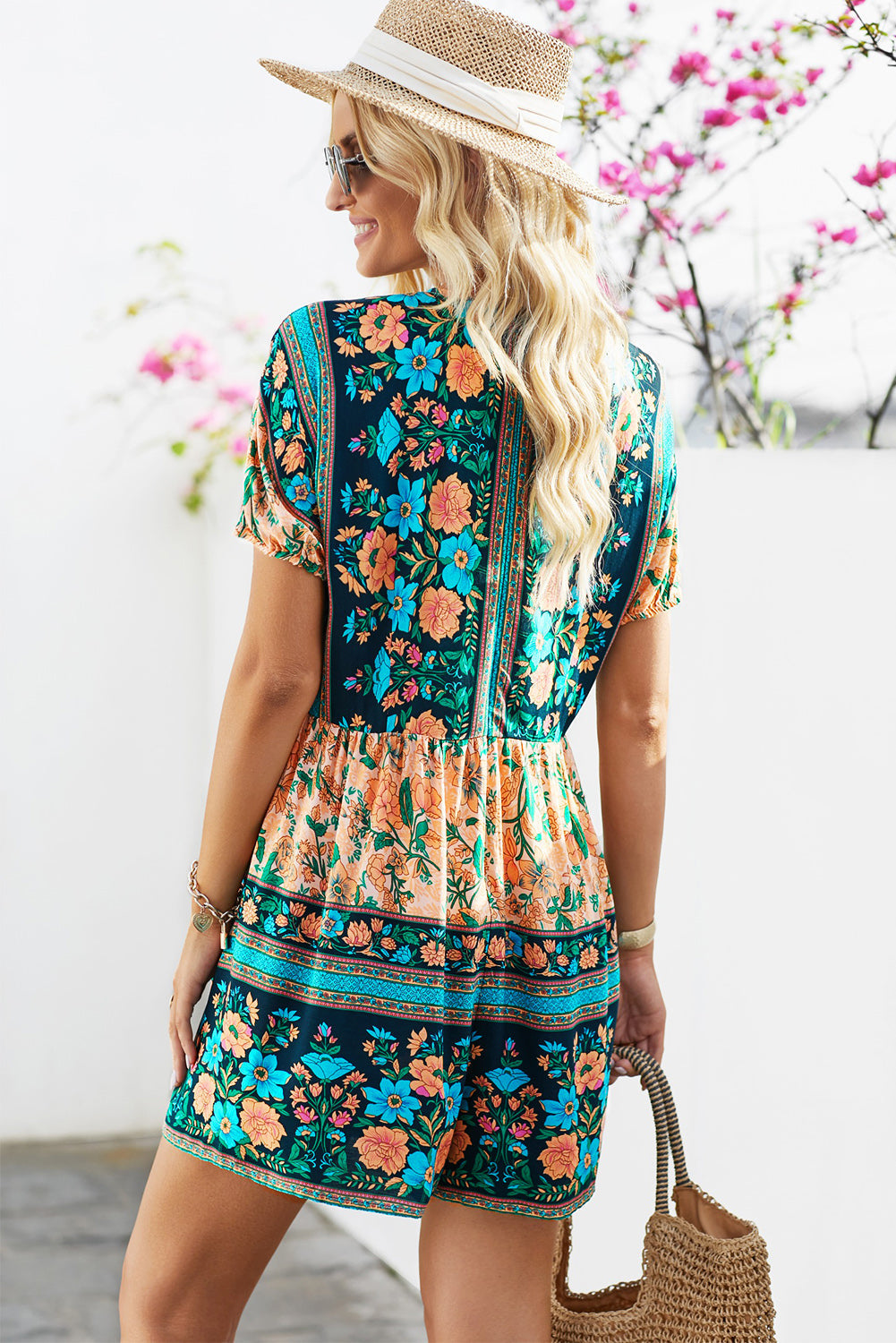 Floral Multicolored Tie-Neck Romper Print on any thing USA/STOD clothes