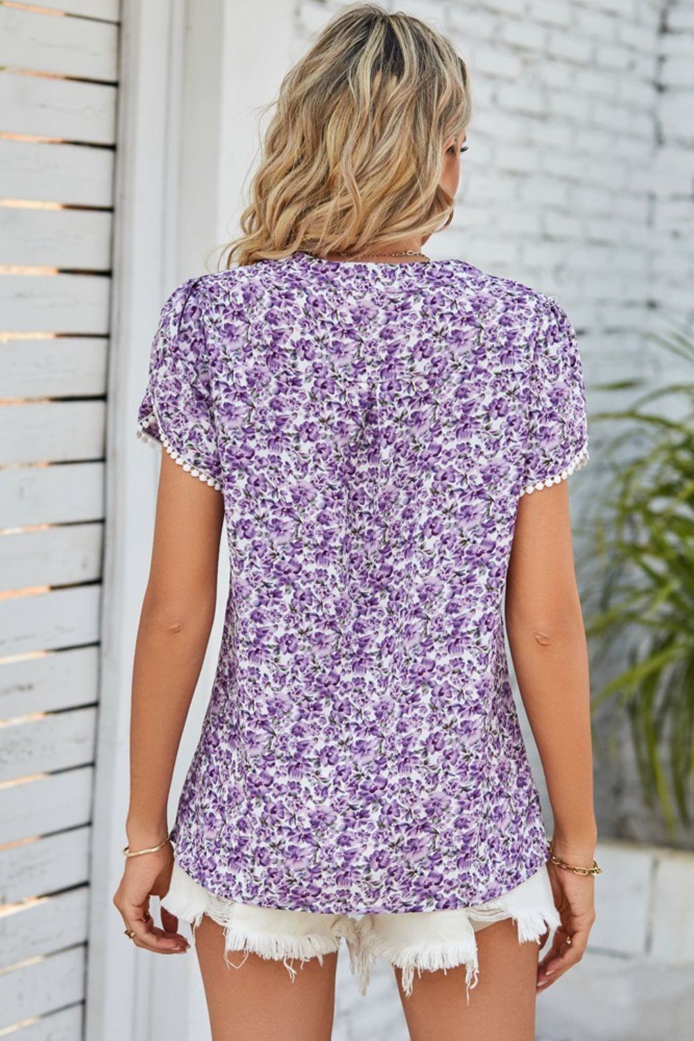 Floral Notched Neck Blouse Print on any thing USA/STOD clothes