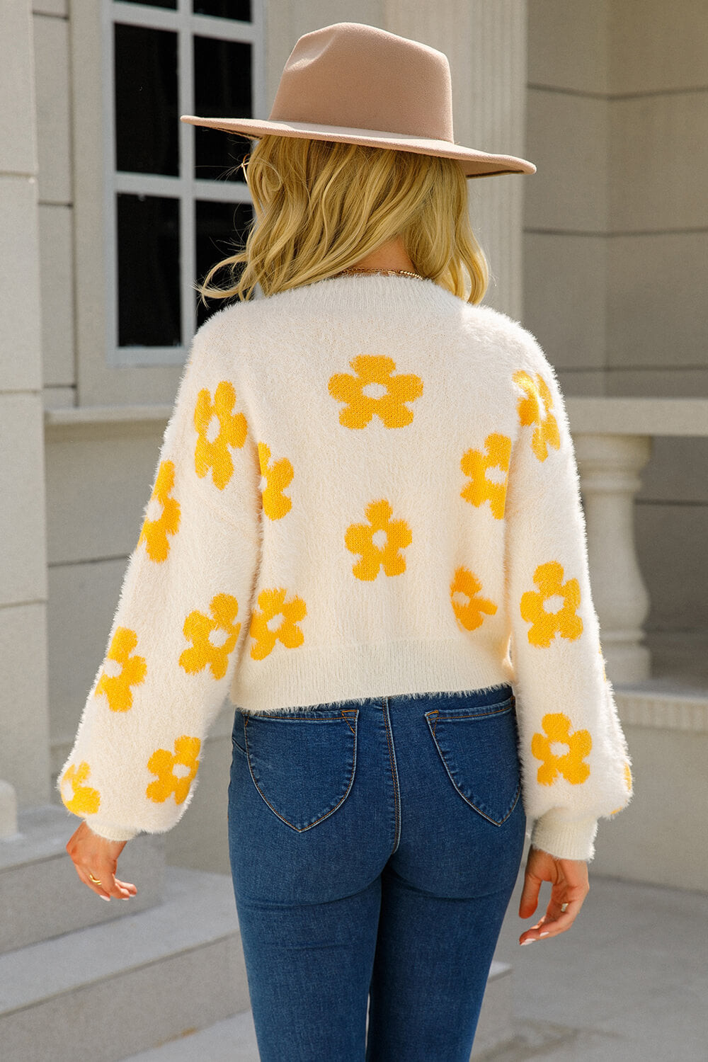 Floral Open Front Fuzzy Cardigan Print on any thing USA/STOD clothes