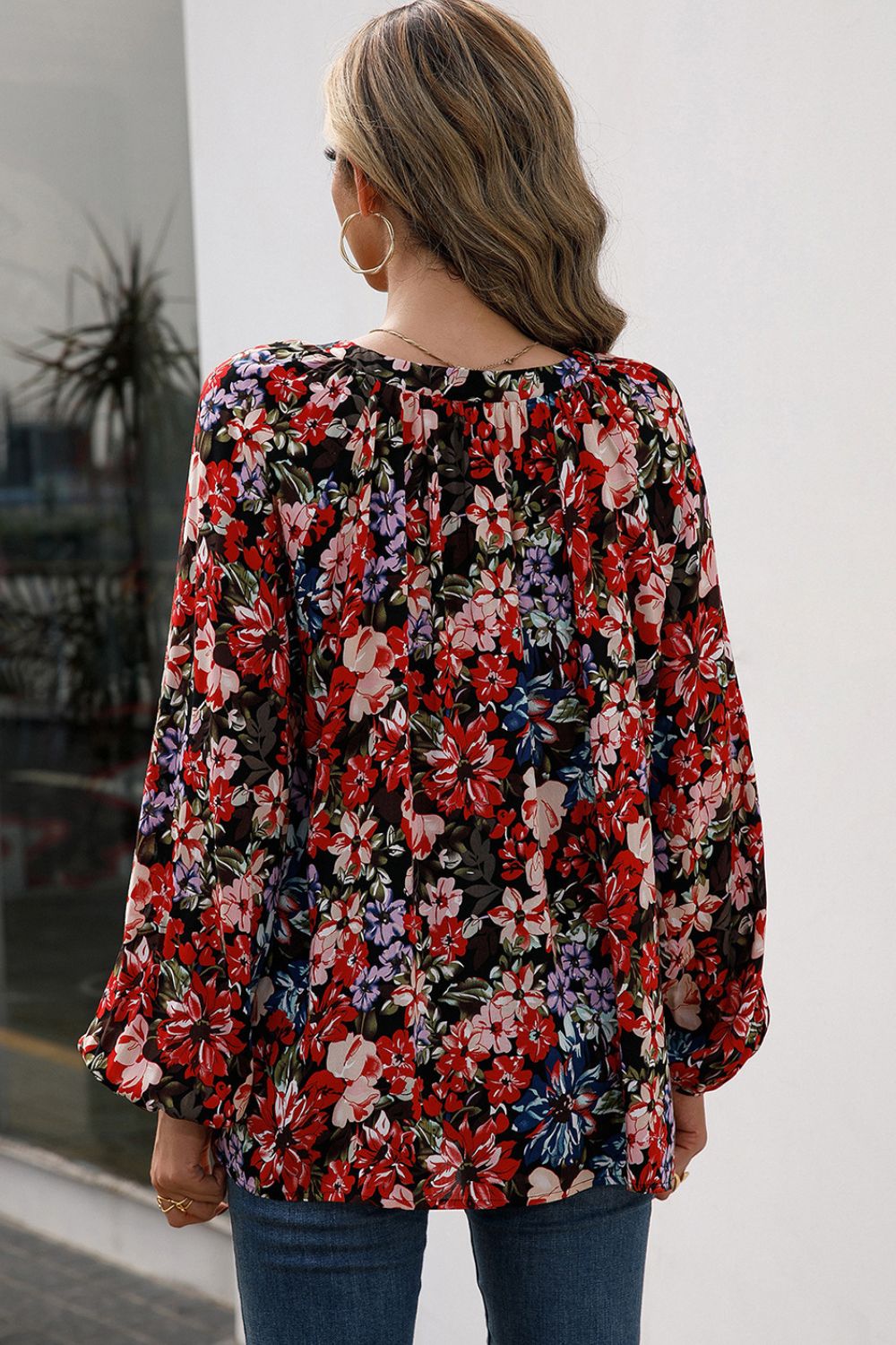 Floral Print Balloon Sleeve Ruched Blouse Print on any thing USA/STOD clothes