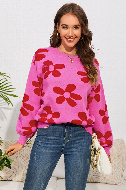 Floral Print Round Neck Dropped Shoulder Sweater Print on any thing USA/STOD clothes
