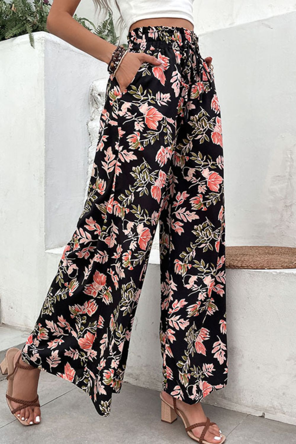 Floral Pull-On Wide Leg Pants Print on any thing USA/STOD clothes