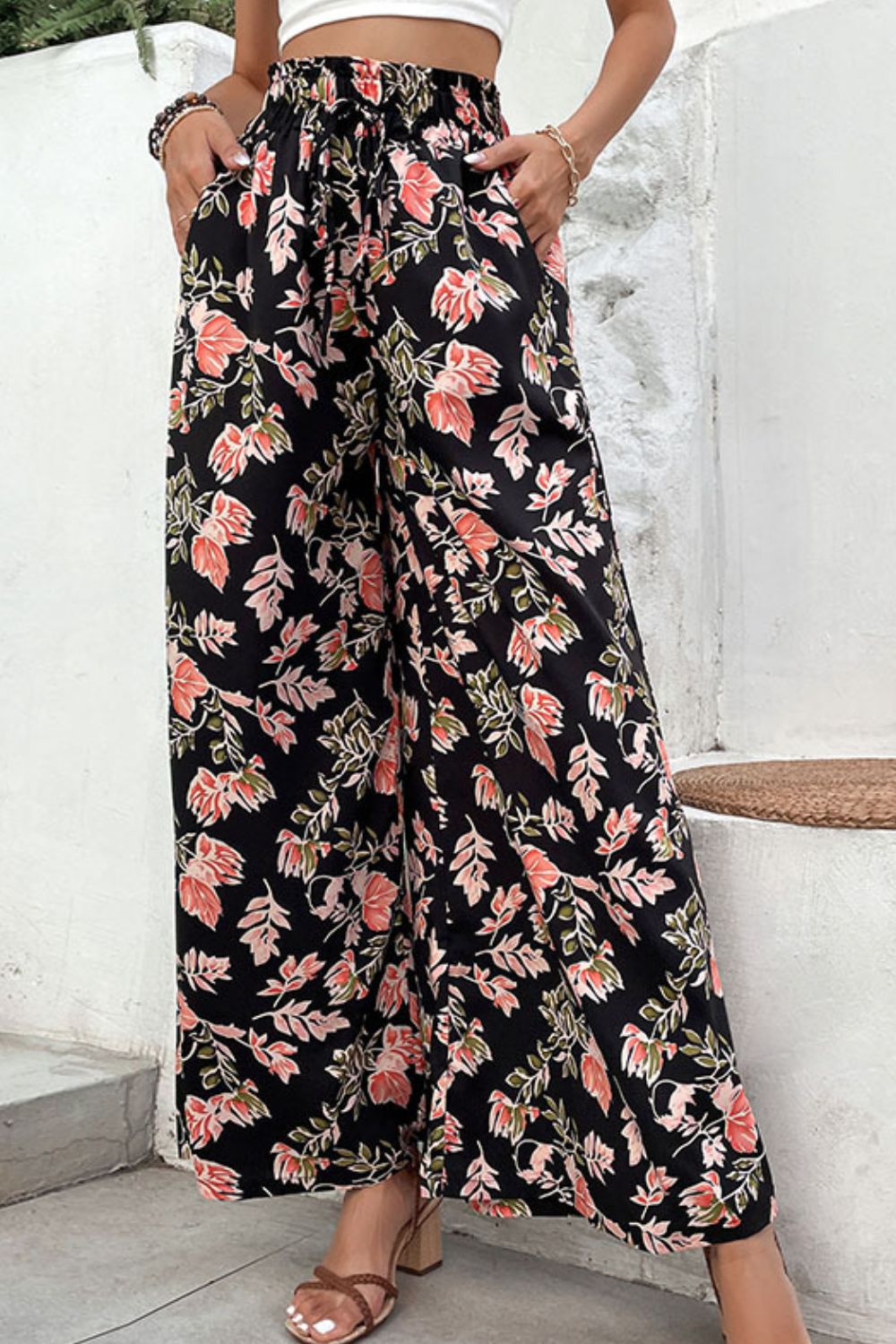 Floral Pull-On Wide Leg Pants Print on any thing USA/STOD clothes