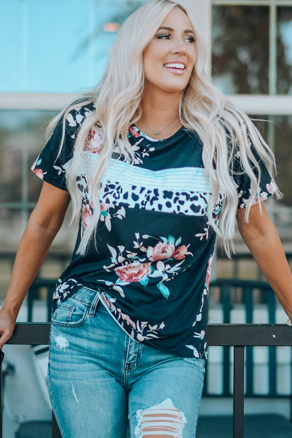 Floral Round Neck Short Sleeve Tee Print on any thing USA/STOD clothes