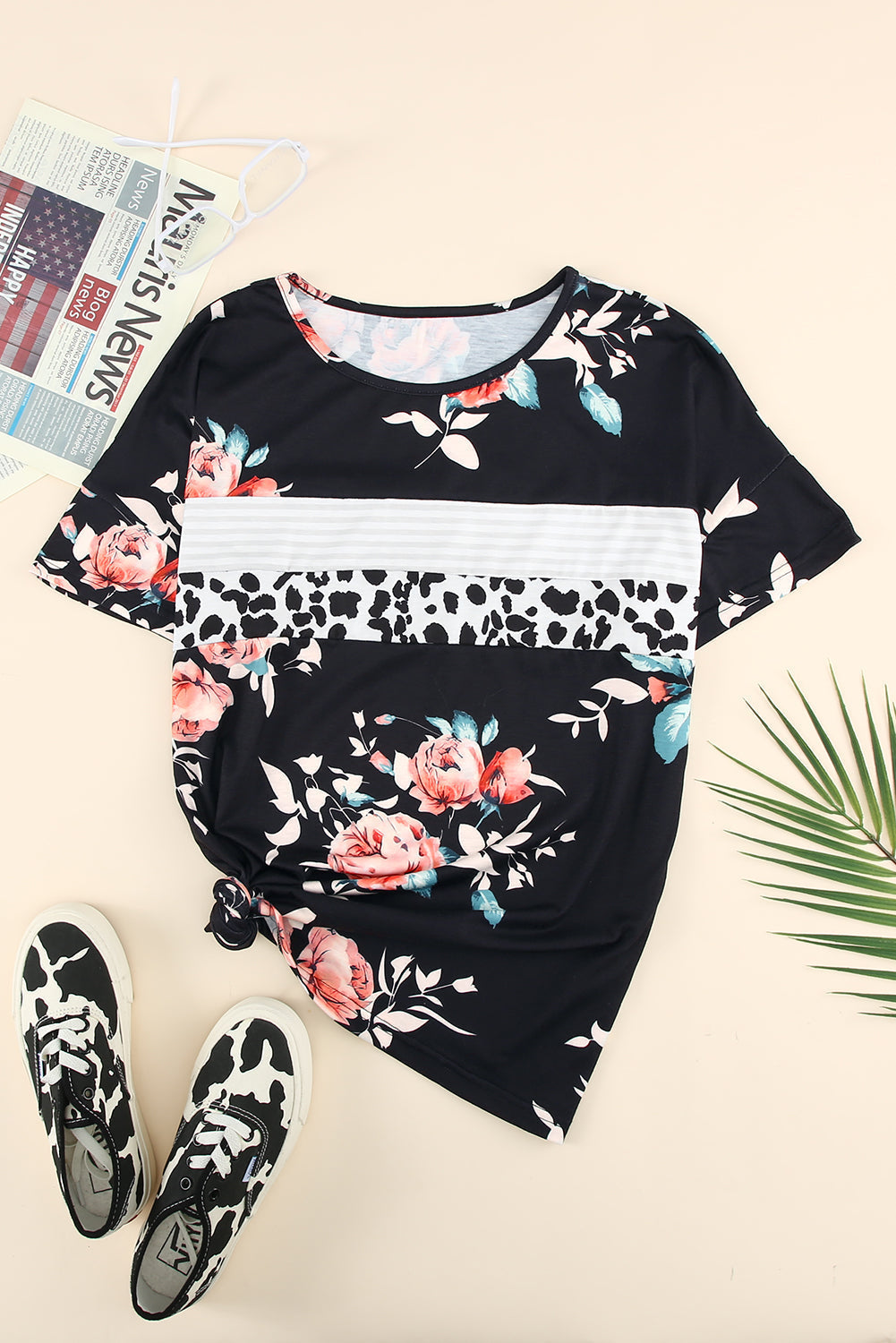 Floral Round Neck Short Sleeve Tee Print on any thing USA/STOD clothes
