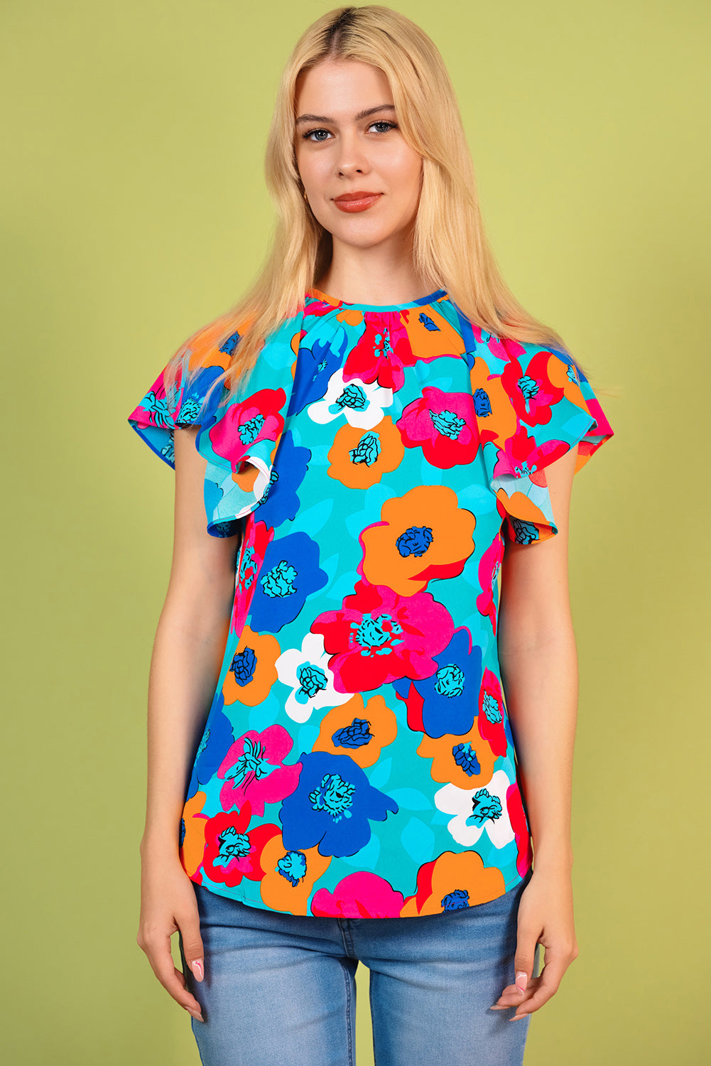 Floral Round Neck Tied Blouse Print on any thing USA/STOD clothes