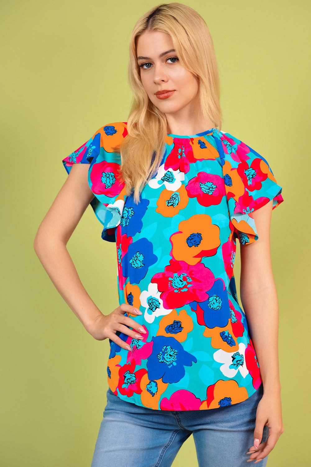 Floral Round Neck Tied Blouse Print on any thing USA/STOD clothes