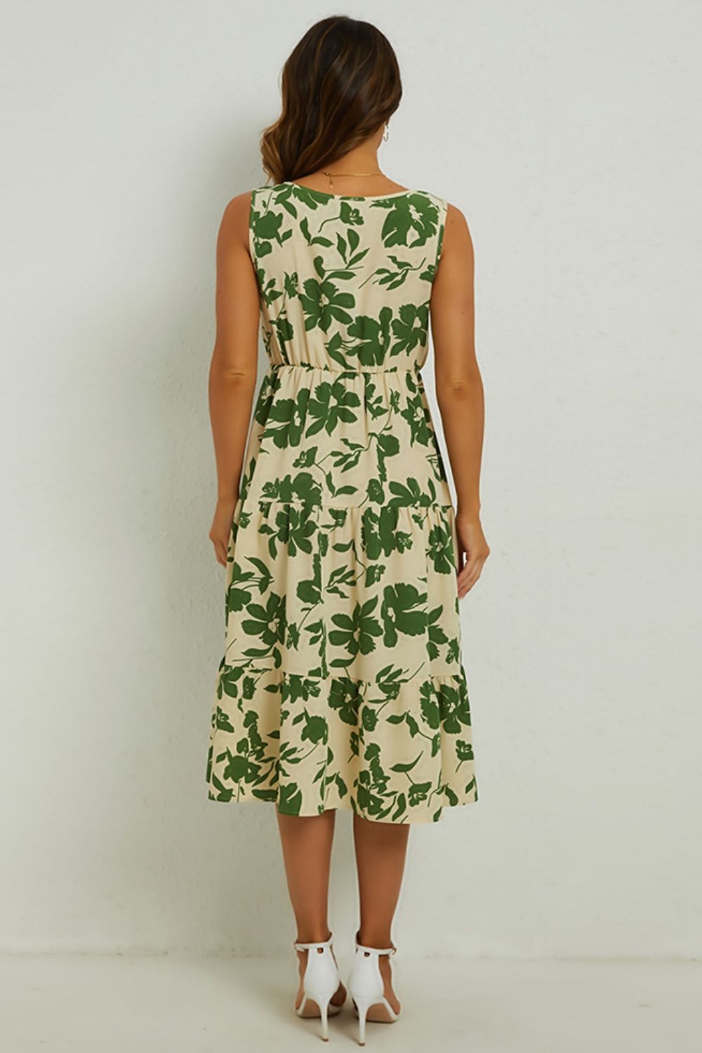 Floral Round Neck Tiered Sleeveless Dress Print on any thing USA/STOD clothes