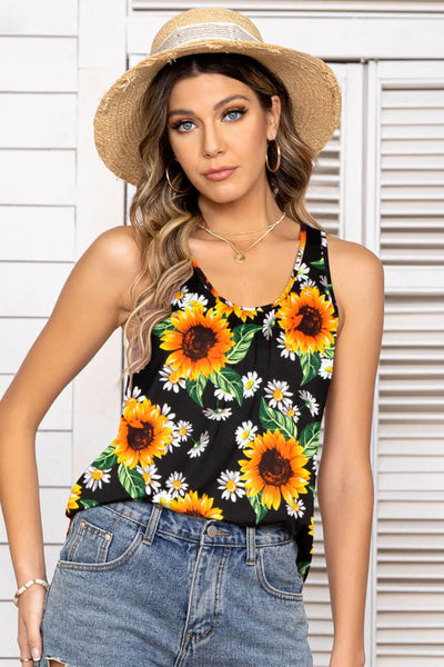 Floral Scoop Neck Tank Top Print on any thing USA/STOD clothes