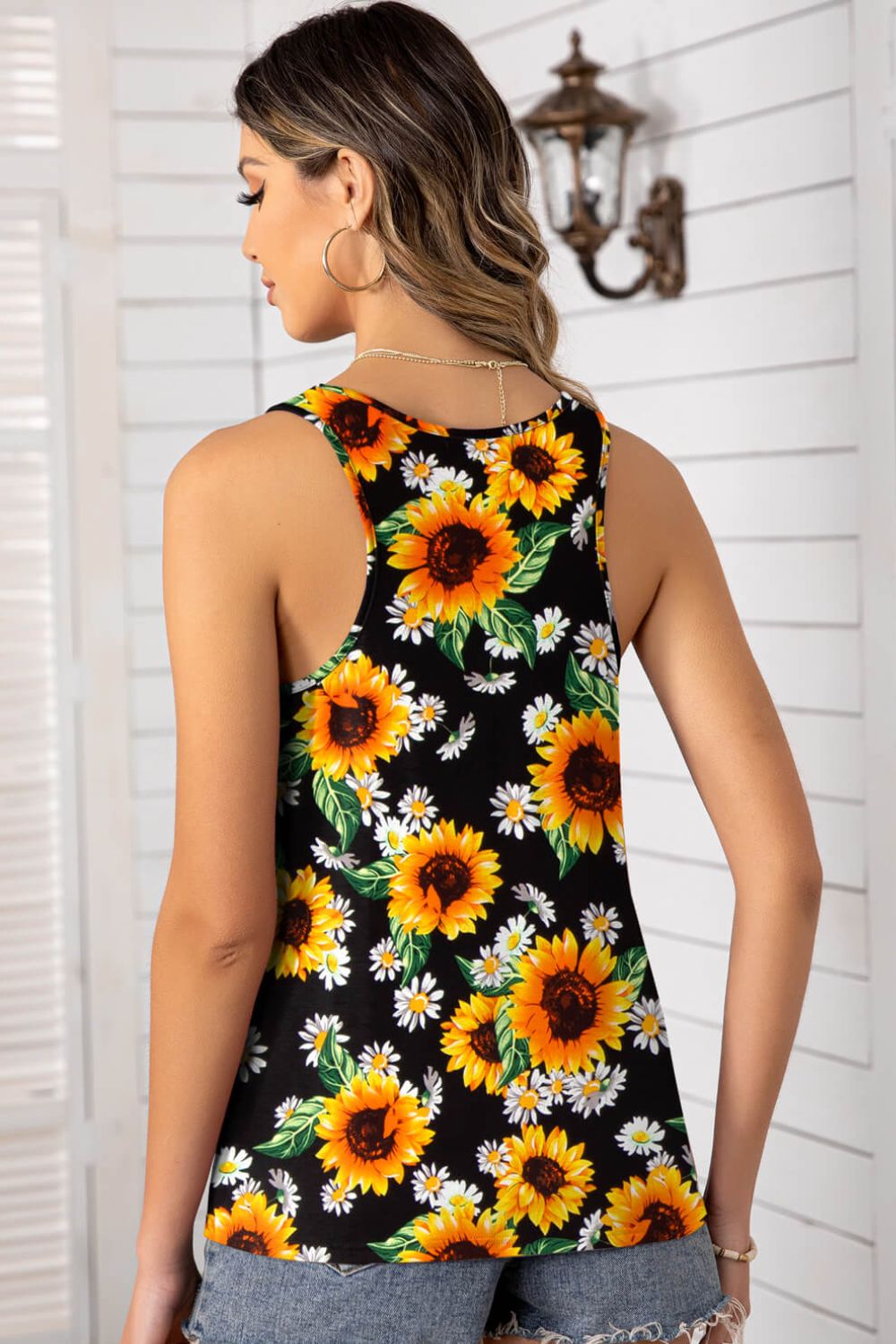 Floral Scoop Neck Tank Top Print on any thing USA/STOD clothes