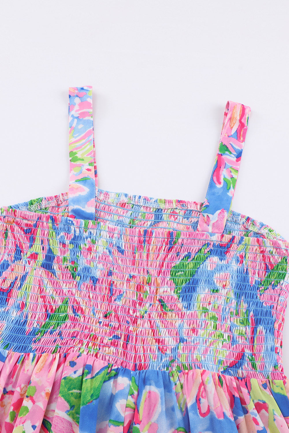 Floral Smocked Square Neck Jumpsuit with Pockets Print on any thing USA/STOD clothes