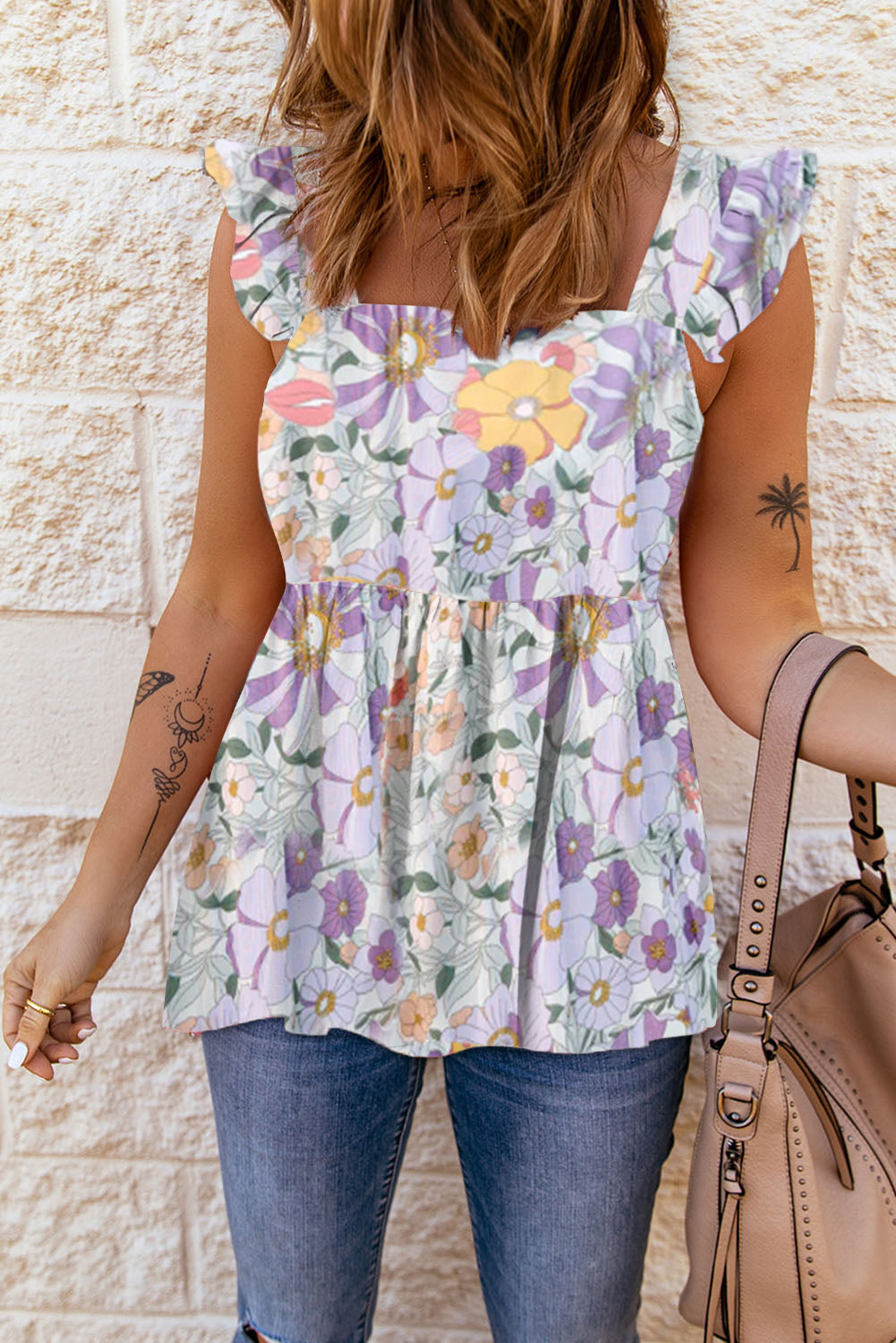 Floral Square Neck Babydoll Top Print on any thing USA/STOD clothes