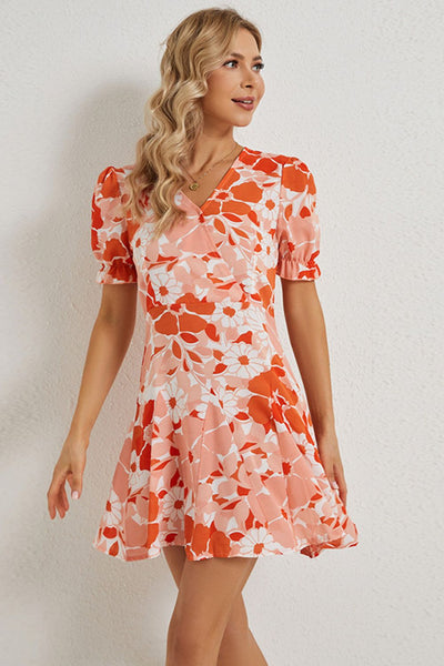 Floral Surplice Neck Flounce Sleeve Dress Print on any thing USA/STOD clothes