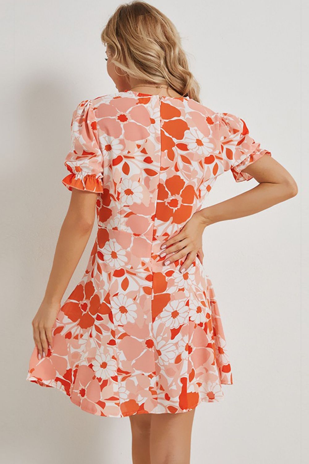 Floral Surplice Neck Flounce Sleeve Dress Print on any thing USA/STOD clothes