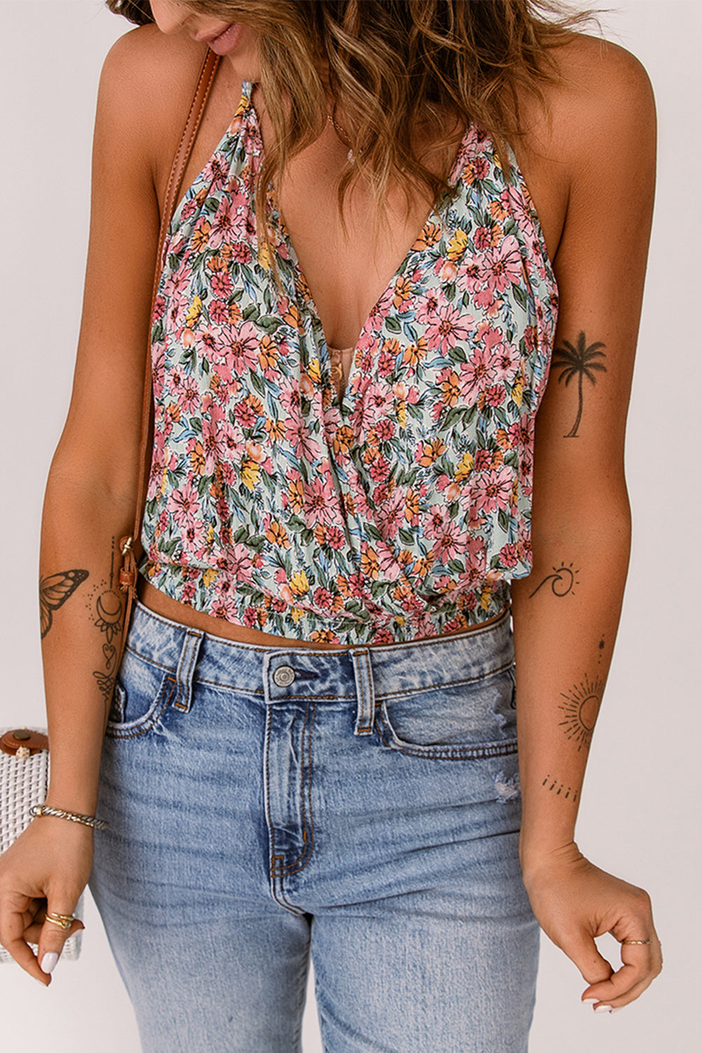 Floral Surplice Neck Top Print on any thing USA/STOD clothes