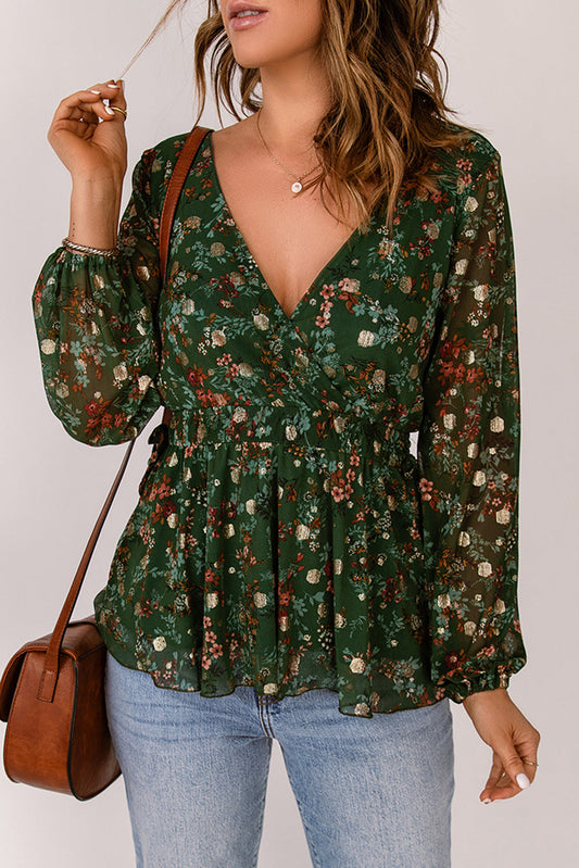 Floral Surplice Peplum Blouse Print on any thing USA/STOD clothes