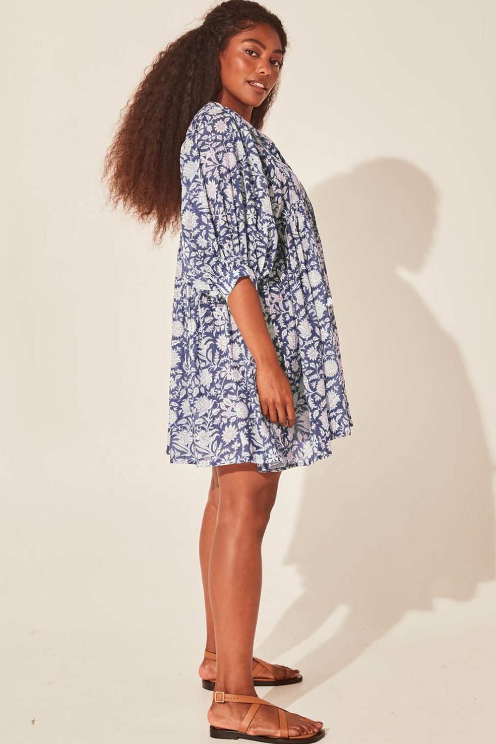 Floral Tie Neck Lantern Sleeve Dress Print on any thing USA/STOD clothes