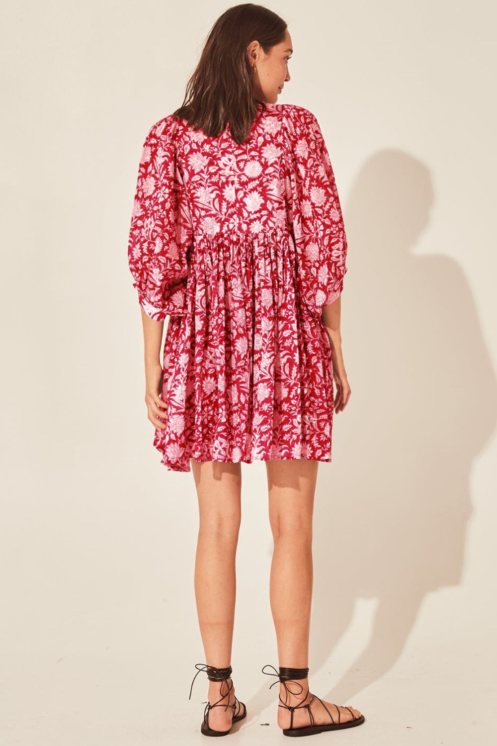 Floral Tie Neck Lantern Sleeve Dress Print on any thing USA/STOD clothes