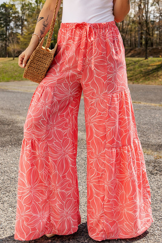 Floral Tiered Wide Leg Pants Print on any thing USA/STOD clothes