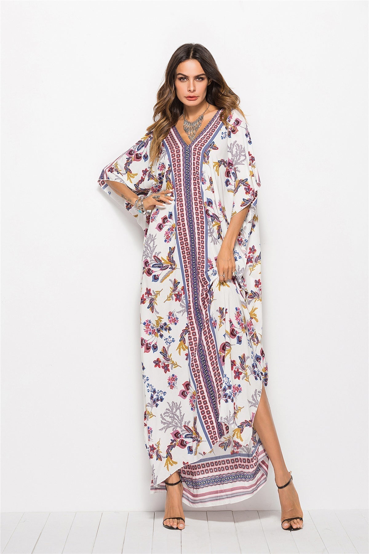 Floral V-Neck Dolman Sleeve Dress Print on any thing USA/STOD clothes