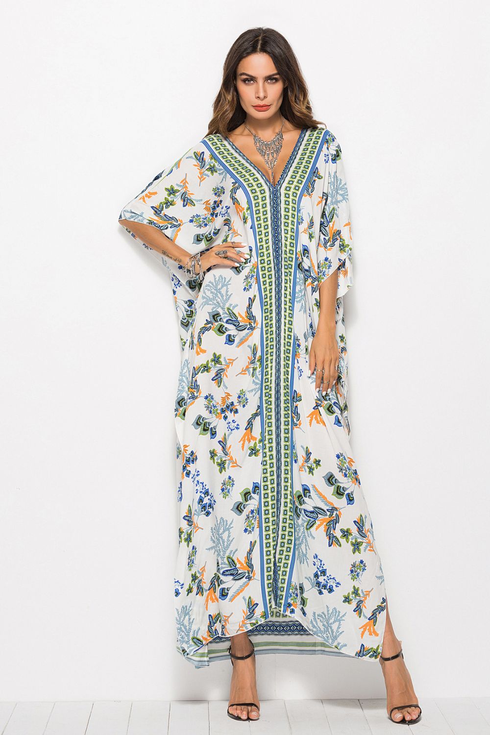 Floral V-Neck Dolman Sleeve Dress Print on any thing USA/STOD clothes