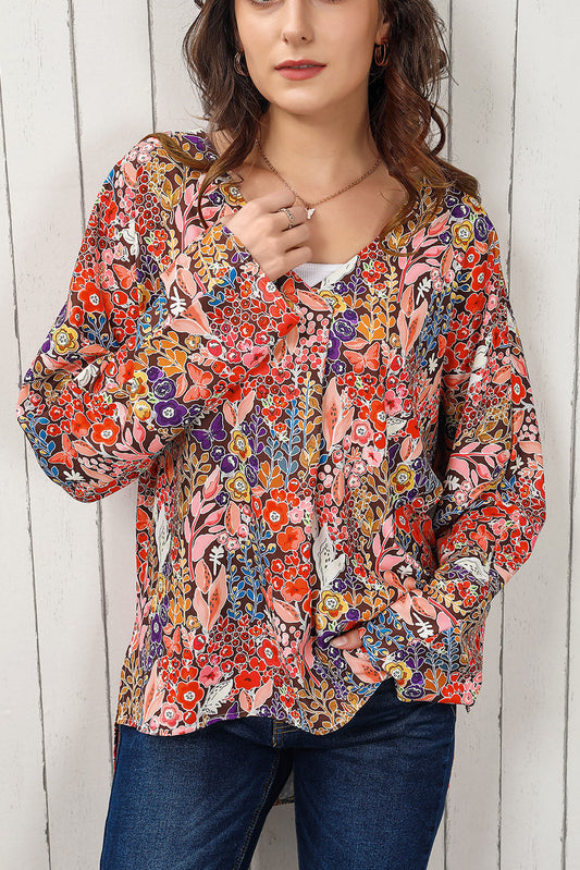 Floral V-Neck Long Sleeve Blouse Print on any thing USA/STOD clothes