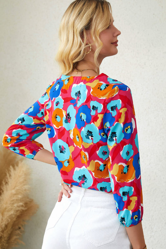 Floral V-Neck Three-Quarter Sleeve Top Print on any thing USA/STOD clothes