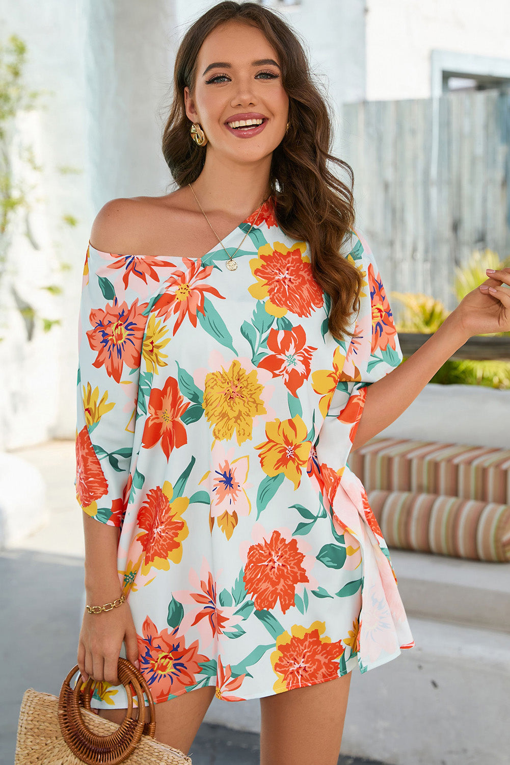 Floral V-Neck Tunic Blouse Print on any thing USA/STOD clothes