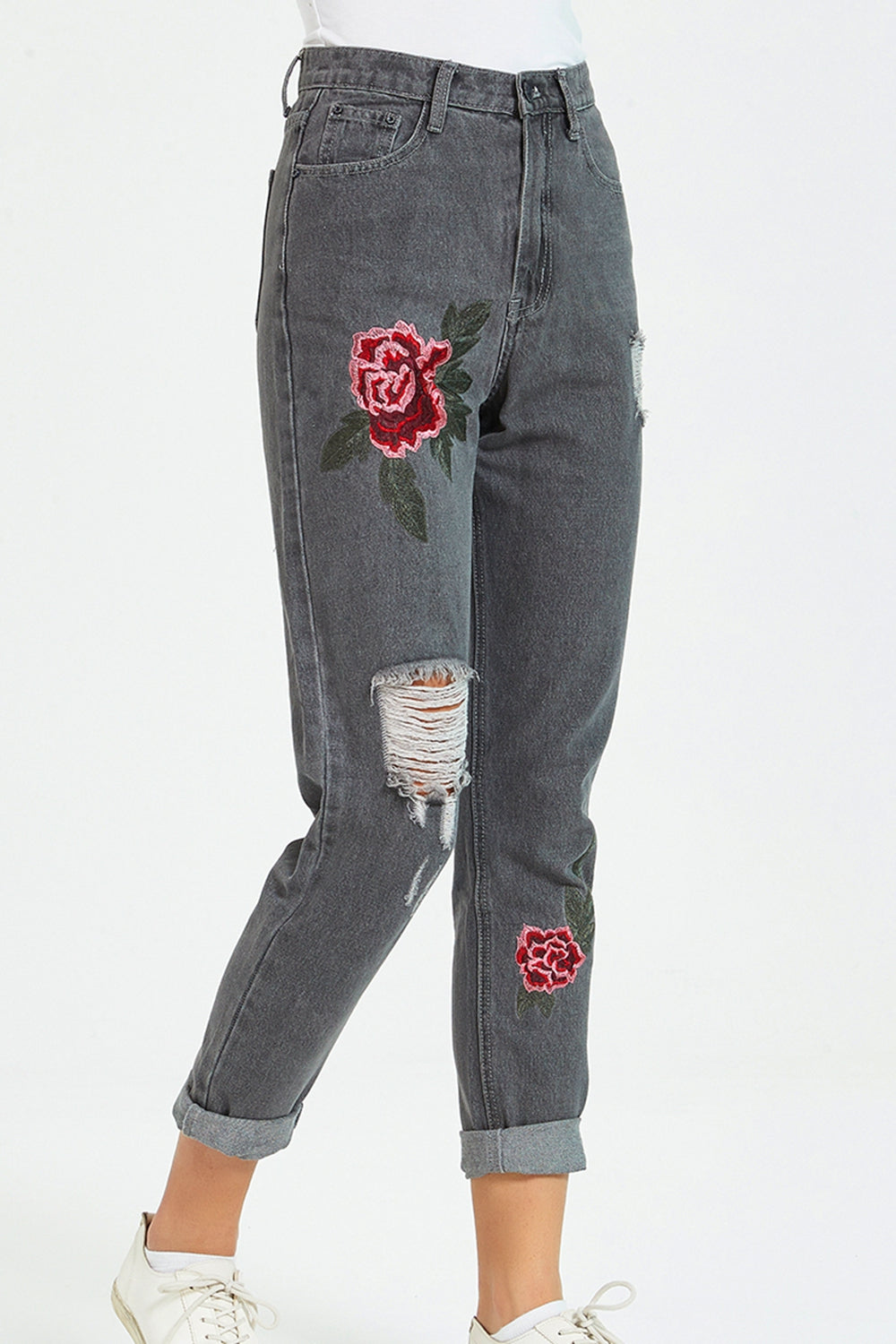 Flower Embroidery Distressed Jeans Print on any thing USA/STOD clothes