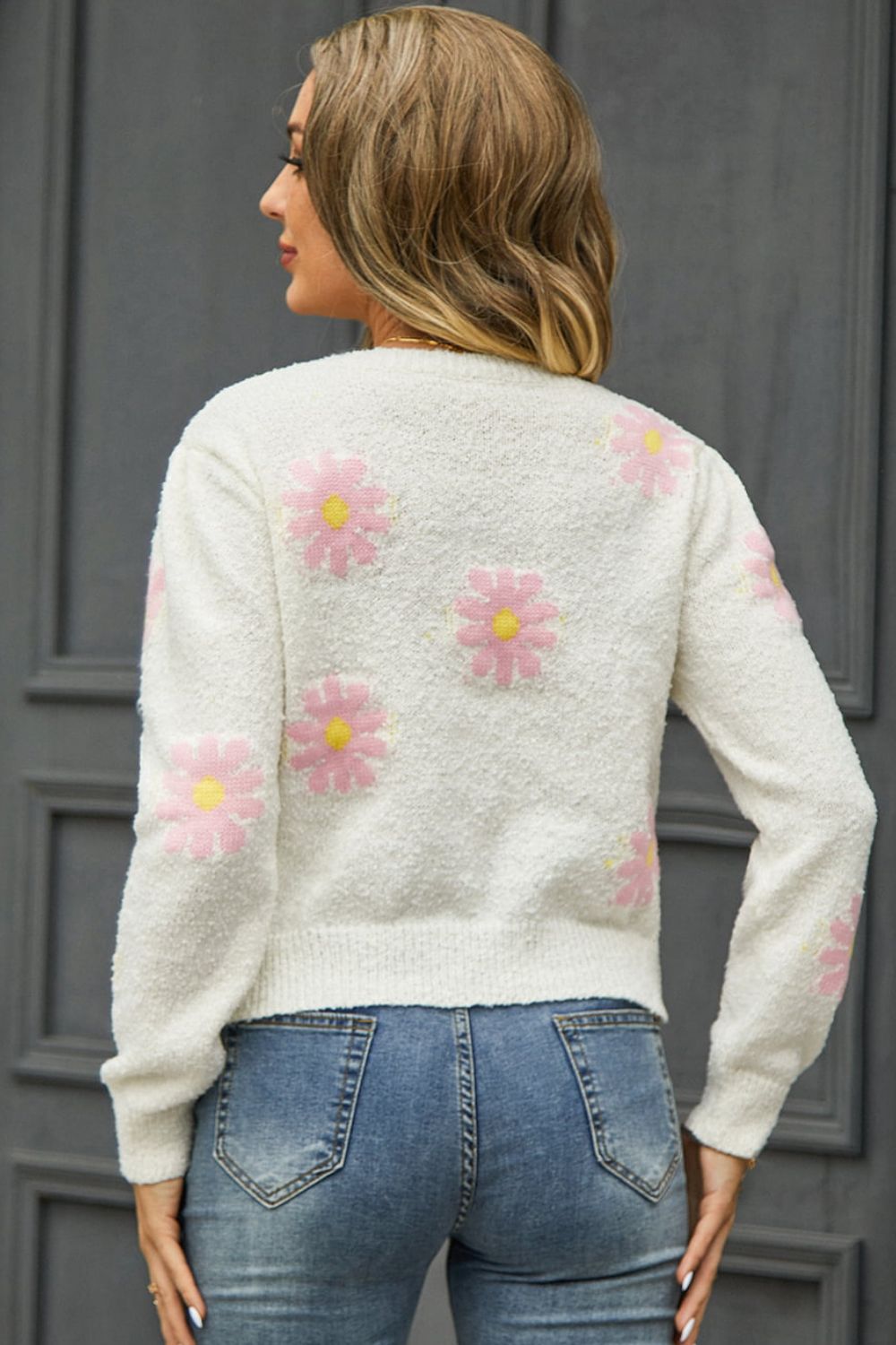 Flower Pattern Round Neck Short Sleeve Pullover Sweater Print on any thing USA/STOD clothes