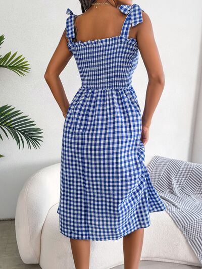 Frill Plaid Square Neck Midi Dress Print on any thing USA/STOD clothes