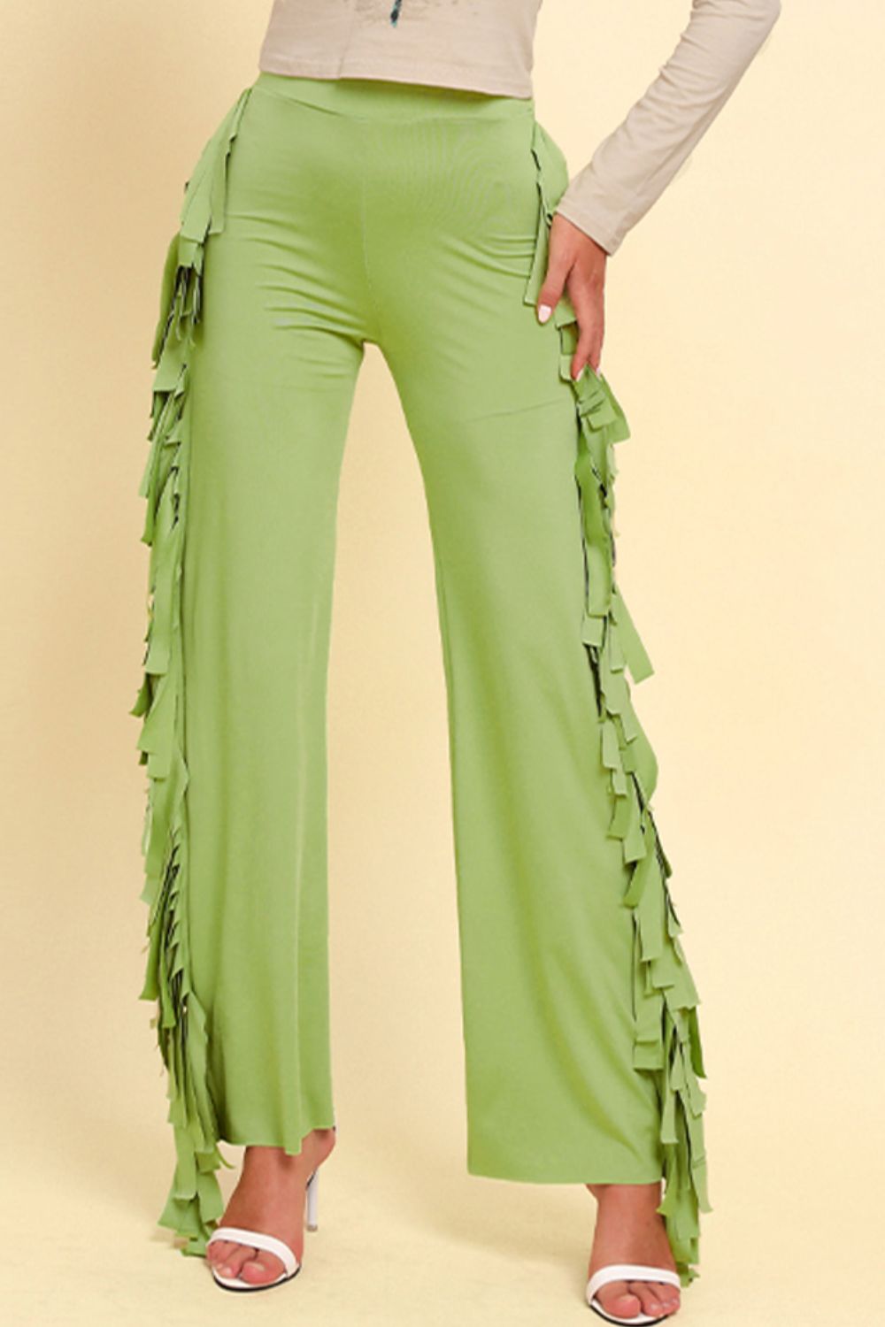 Fringe Trim Wide Leg Pants Print on any thing USA/STOD clothes