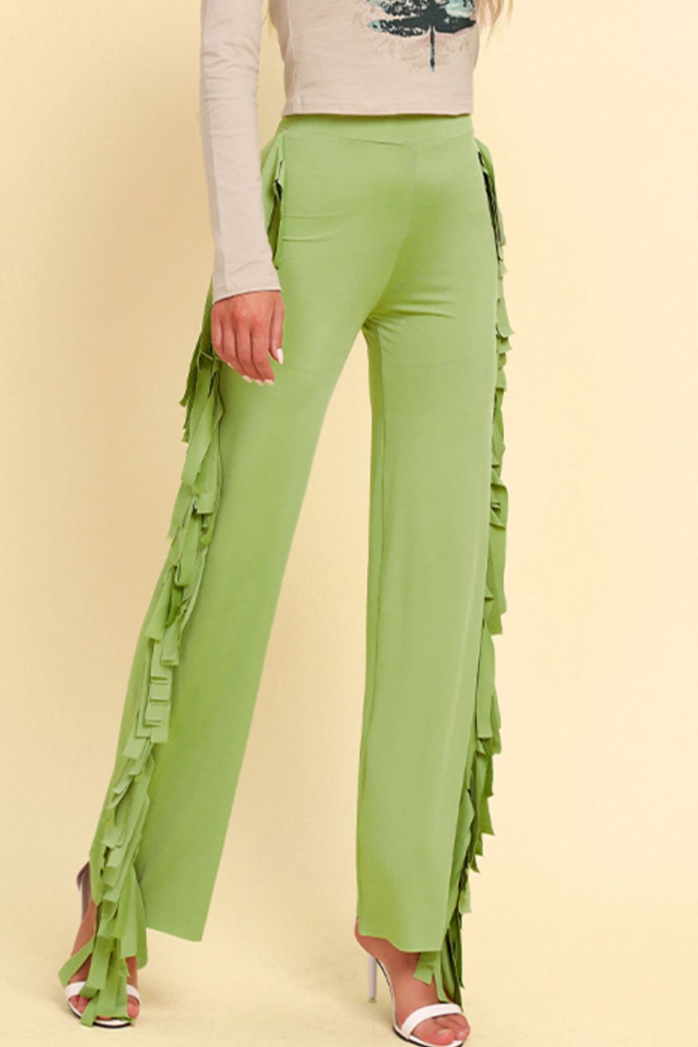 Fringe Trim Wide Leg Pants Print on any thing USA/STOD clothes