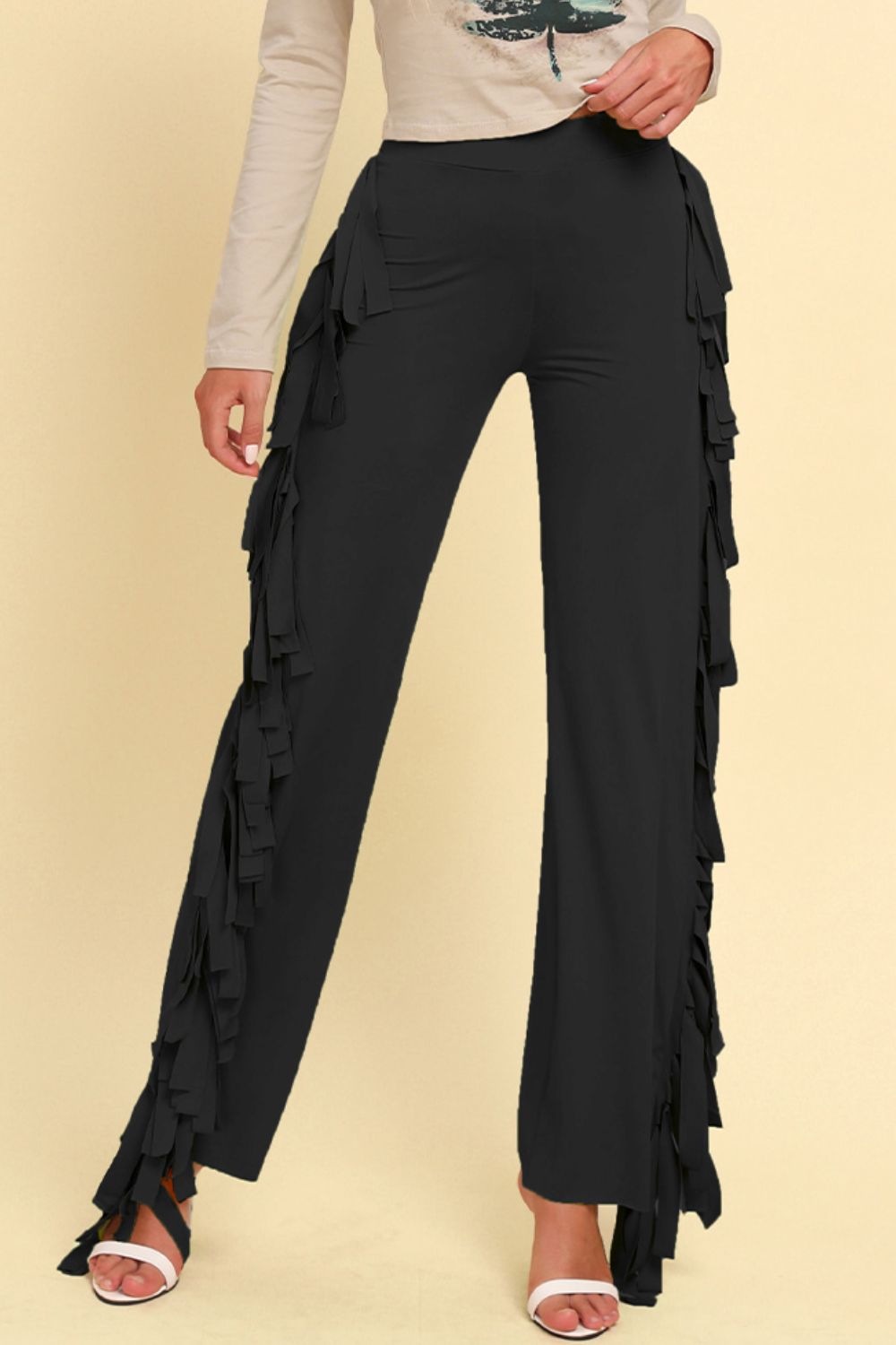 Fringe Trim Wide Leg Pants Print on any thing USA/STOD clothes