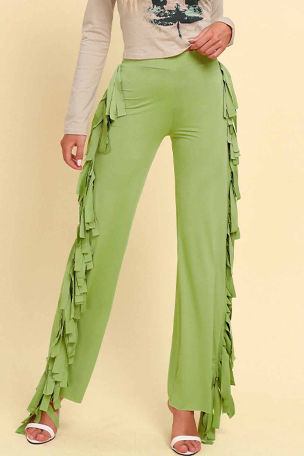 Fringe Trim Wide Leg Pants Print on any thing USA/STOD clothes